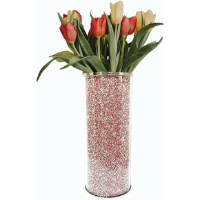 Silver Crystal Flower Vase, 10" Large Crushed Diamond Vase, Shiny Round Modern Luxury Decorative Glass Vase for Home Decor, Dining Table, Bathroom, Bedroom, Sofa Table, Wedding