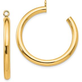 14K Solid Yellow Gold Tube Hoop Earring Jackets for Studs
