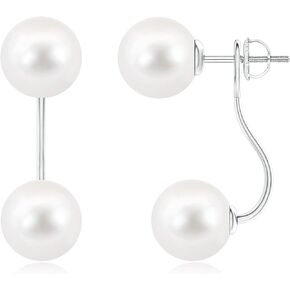 ANGARA Freshwater Cultured Pearl Two Stone Earrings for Women in Sterling Silver / 14K Solid Gold | June Birthstone, Birthday, Engagement, Anniversary, Wedding Jewelry Gift for Women