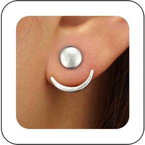 Boho Crescent Moon Ear Jacket Earrings Gold Sun Moon Disc Earrings Coin Disc Stud Earrings Moon Front Back Earrings Jewelry for Women