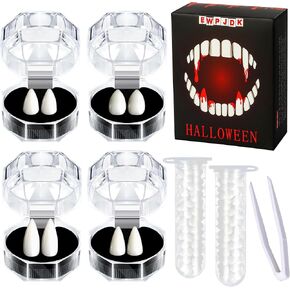 Vampire Teeth 4 Sizes Halloween Decorations Party Cosplay Props 4 Pairs Vampire Fangs Fake Teeth with Adhesive Halloween White Favors Accessories Gift