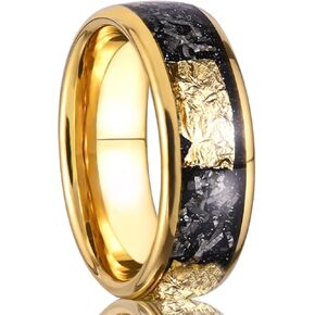 Men's Tungsten Carbide Ring 8mm Inlaid Gold Foil and Meteorite Fragments Couple Engagement Wedding Rings Fashion Luxury Suitable for Daily Wear