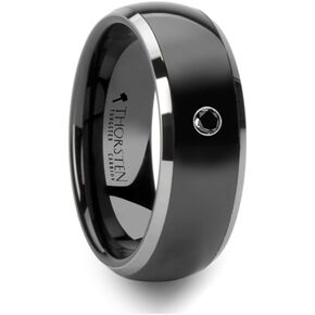 Roy Rose Jewelry Mens Tungsten Edges Black Ceramic Black Diamond Wedding Ring - Domed Comfort Fit - 8mm Wide - Style Name: Gotham