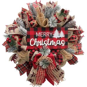 Idyllic Christmas Wreath for Front Door, 18" Winter Wreath with Merry Christmas Sign, Winter Decorations for Christmas Farmhouse Harvest Home Outdoor/Indoor