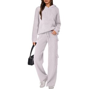 ANRABESS Women Two Piece Outfits Casual Loose Knit Hoodies Pullover Sweater Wide Leg Cargo Pants Lounge Set 2024 Fall Clothes
