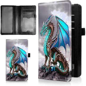 Checkbook Cover,Leather Standard Register Checkbook Case with RFID Blocking - Check Book Cover Wallet for Women Men Girl Duplicate Check Card Pen Holder,Cool Dragon