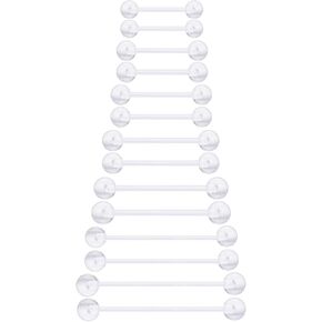 Ocptiy 14mm-38mm 14G Clear Plastic Nipple Tongue Ring Industrial Earrings for Surgery Pregnancy Belly Button Ring Bioflex Flexible Acrylic Straight Barbells Piercing Jewelry Retainer for Work Sport