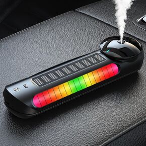 Smart Car Air Freshener with Solar, Car Diffuser with Auto On/Off, Aluminum Alloy Body, 3 Adjustable Concentration, Built-in Battery, Ambient Light, Best Essential Oil Diffuser for Car Black