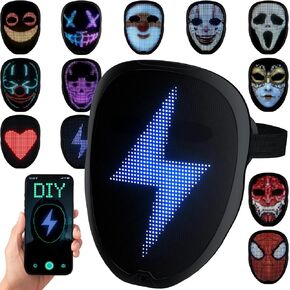 LED Mask with Programmable App & Gesture Sensing, DIY Unisex Customizable Shining Mask, Transforming Mask for Halloween Costume Cosplay, Masquerade