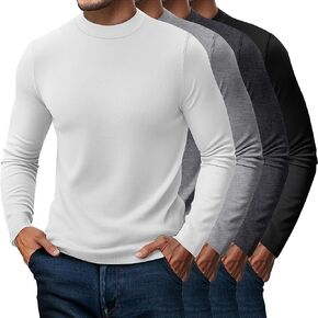 Neer 4 Pack Men's Mock Neck Shirts, Long Sleeve Turtleneck Pullover Tops Slim Fit Casual T Shirts Lightweight Basic Sweaters
