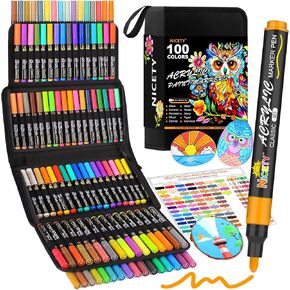 NICETY 100 Colors Acrylic Paint Pens Paint Markers, 3mm Medium Tip Paint Markers for Rock Painting, Canvas, Wood, Stone, Ceramic, Glass, Fabric, DIY Crafts & Art Supplies