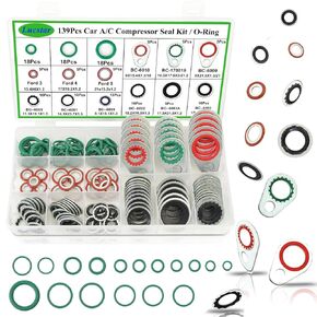 Lucstar 139 PCS A/C Seal Kit,AC O Ring Assortment Kit, AC Gasket Seal Kit, Automotive Replacement Air Conditioning Compressors Port Sealing Washers,R 134a Refrigerant for AC Valve Core