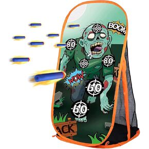 Shooting Practice Target Compatible with Nerf Gun for Boys Girls, Toy Foam Blaster Shooting Targets for Kids Indoor Outdoor, Zombie Shooting Target with Storage Net