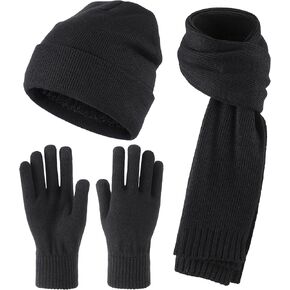 Home Prefer Men's Knit Beanie Hat Scarf Gloves Cold Weather Set Long Neck Scarf Touchscreen Gloves Winter Hat for Men