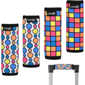 Cosmos 4 Pcs Luggage Handle Wraps Soft Neoprene Grip Handle Cover Detachable Luggage Identifier for Luggage Suitcase Travel Bag Trolley Case Travel Accessories (Pattern - 2 Dots + 2 Square)
