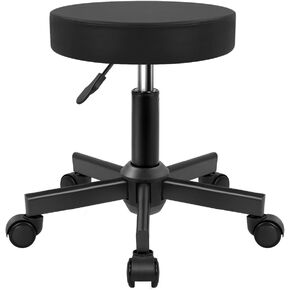 KKTONER Round Stool Rolling Stools PU Leather Height Adjustable Stool with Wheels Swivel Spa Drafting Work Chair Small (Black)