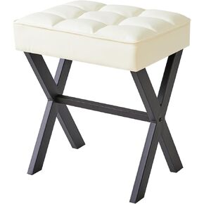 IBUYKE Small 12" H Footrest Stool, Square Linen Foot Stool with Metal X-Leg, Multi-Use as Small Side Table, Step Stool for Living Room, Bedroom, Entryway, Office, Linen WBD011Y