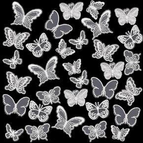 32 PCS White Lace Butterfly Applique Embroidery Organza Fabric Embroidery Butterflies Patches Sew Iron On Patch for Wedding Bridal Dress Craft DIY Clothes Hair Ornaments Dress/Hat/Bag Decoration in Saudi Arabia