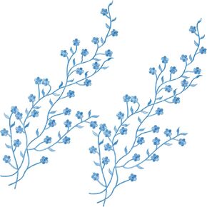 2pcs Plum Iron on Appliques, Flower Leaf Vines Embroidery Patch Fabric, Floral Lace Appliques Embellishments for Curtain Pillow Dress Jacket Jeans Bag DIY Craft- Blue