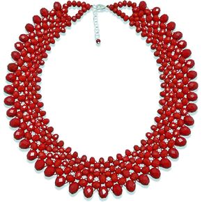 MGR MY GEMS ROCK! مريلة المختنق بيان العقيق الأحمر بلورات قلادة طوق مطرز، 18 بوصة طويلة مع 1.5 بوصة موسع. in Kuwait