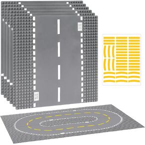 12 Pack Road Baseplates for Building, Compatible with Lego Classic Bricks, 10" x 10" Baseplates Fits for Lego Roads, Road Base Plates for City Sets (Attached DIY Stickers)