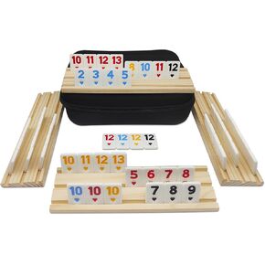 Rummy Cube 6 Player Edition with 6 Wooden Racks, Rummy Cube Game with Case 6 Players with Portable Case 160 Tiles Rummy Cube Travel Game Set for Family Adults Kids