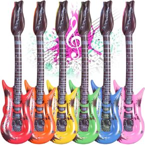 6 PCS Inflatable Guitar, Air-Filled Toy Guitar,Roll Party Decorations Photo Booth Props for 80s 90s Themed Party Carnival for Kids, Party, Birthday, Holiday, Music Festival Supplies (6 Colors)