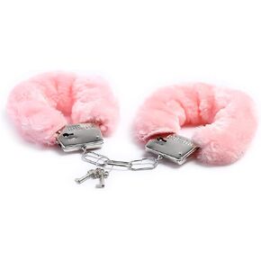 Stainless Steel Pink Fluffy Handcuffs for Ankles and Wrist with Chain Set Fuzzy Sweater Hand Cuff Set for Adults Bedroom Hand Cuffs for Women Couples QS31