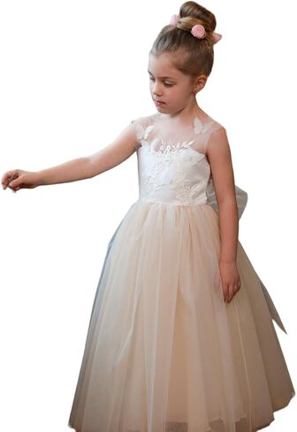 Flower Girl Dress Lace Party Dresses Lace Girl Dress Tulle Formal Dress Girls Party Wedding Pageant Ceremony First Communion in Saudi Arabia