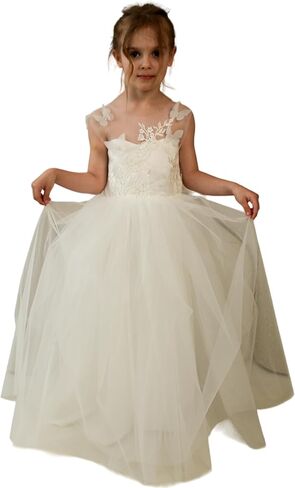 Flower Girl Dress Lace Party Dresses Lace Girl Dress Tulle Formal Dress Girls Party Wedding Pageant Ceremony First Communion in Saudi Arabia