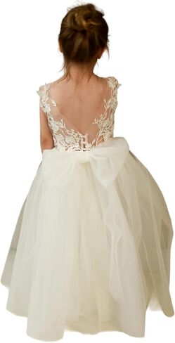 Flower Girl Dress Lace Party Dresses Lace Girl Dress Tulle Formal Dress Girls Party Wedding Pageant Ceremony First Communion in Saudi Arabia