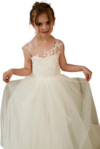 Flower Girl Dress Lace Party Dresses Lace Girl Dress Tulle Formal Dress Girls Party Wedding Pageant Ceremony First Communion in Saudi Arabia