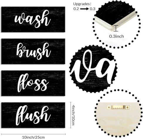 COLOR VALLEY ART ديكور جدار الحمام باللونين الأبيض والأسود، علامات خشبية فن الحمام - فرشاة غسيل فلوش (أسود) in Kuwait