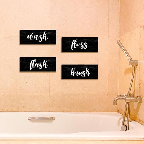 COLOR VALLEY ART ديكور جدار الحمام باللونين الأبيض والأسود، علامات خشبية فن الحمام - فرشاة غسيل فلوش (أسود) in Kuwait