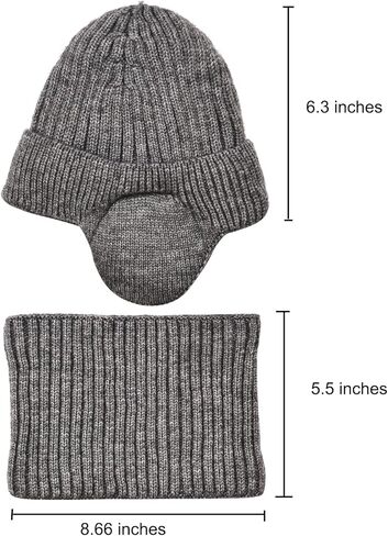 Exemaba للجنسين الاطفال Earflap قبعة ووشاح مجموعة 2PCS الشتاء الدافئة متماسكة الصوف مبطن الجمجمة قبعة الرقبة أكثر دفئا للبنين بنات 2-8y in Kuwait