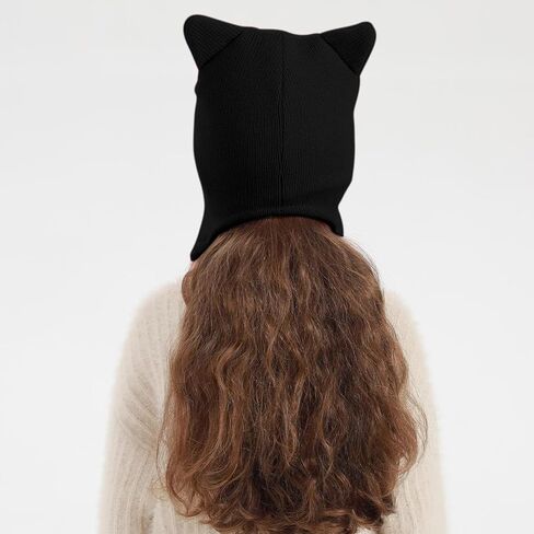 Girl Knit Cat Ear Beanie Hat and Glove Set Kids Winter Earflap with Braided Ski Skull Cap Mitten Set Age 3-7 in Kuwait