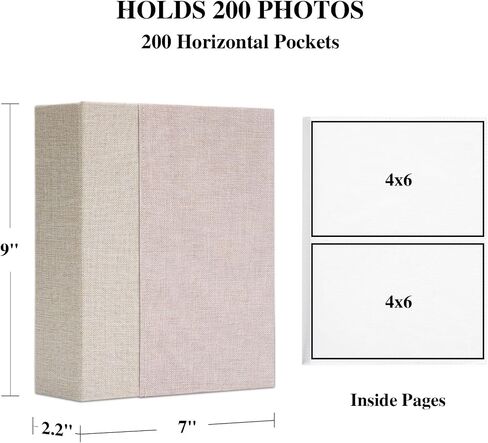 ألبوم صور كتان مقاس 4×6 يضم 200 صورة، ألبوم صور على رف الكتب بغلاف مقوى صغير مثالي للسفر في حفلات الزفاف للأطفال، بيج in Saudi Arabia
