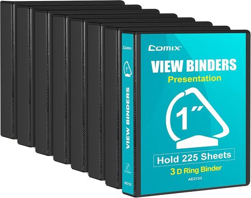 COMIX Economy 1 inch Binders 3 Ring, 1" Slant-D Clear View Binder with Inside Pockets, Holds 225 Sheets of US Letter Size Paper, Presentation Binder for School Office and Home, 8 Pack (Black) in Saudi Arabia