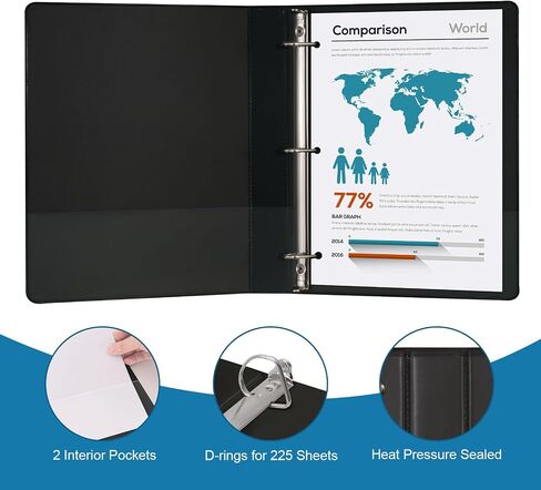 COMIX Economy 1 inch Binders 3 Ring, 1" Slant-D Clear View Binder with Inside Pockets, Holds 225 Sheets of US Letter Size Paper, Presentation Binder for School Office and Home, 8 Pack (Black) in Saudi Arabia