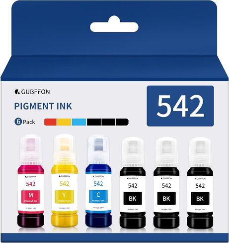 600ml 542 Pigment Ink for Epson Ecotank ET-5800 ET5850 ET-5880 ET-5150 ET-5170 ET-5180 ET-16600 ET-16650 ST-C8000 ST-C8090 Printers etc.(3 Black,1 Cyan,1 Magenta,1 Yellow) in Kuwait