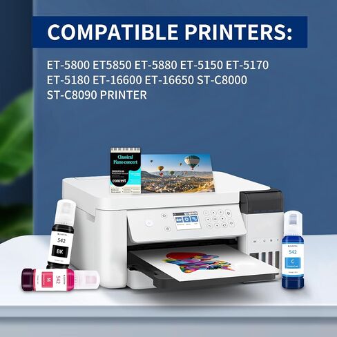 600ml 542 Pigment Ink for Epson Ecotank ET-5800 ET5850 ET-5880 ET-5150 ET-5170 ET-5180 ET-16600 ET-16650 ST-C8000 ST-C8090 Printers etc.(3 Black,1 Cyan,1 Magenta,1 Yellow) in Kuwait