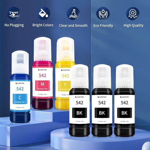 600ml 542 Pigment Ink for Epson Ecotank ET-5800 ET5850 ET-5880 ET-5150 ET-5170 ET-5180 ET-16600 ET-16650 ST-C8000 ST-C8090 Printers etc.(3 Black,1 Cyan,1 Magenta,1 Yellow) in Kuwait