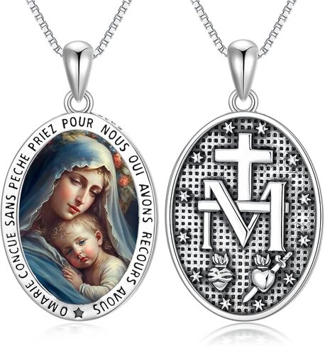 Seiyang 925 Sterling Silver Patron Saint Necklace Amulet Medal Pendant Religious Jewelry Gifts for Women Men First Communion Gifts in Saudi Arabia