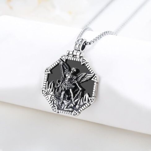 Saint Necklace 925 Sterling Silver Saint Necklace Amulet Pendant Jewelry Saint Necklace Medallion Necklaces Religious Gift for Men Women in Saudi Arabia