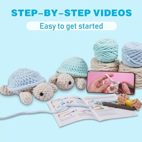 Eelexa Crochet Kit for Beginners, Crochet Animal Kits for Adults and Kids, Step-by-Step Video Tutorials and Easy Peasy Yarn, 3 Cats in Kuwait