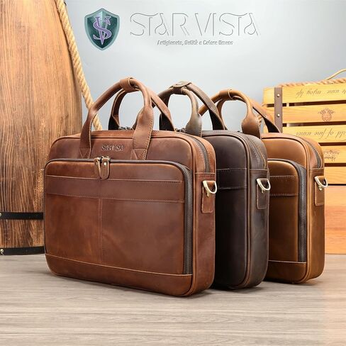 حقيبة كمبيوتر محمول رفيعة مقاس 15.6 بوصة من STAR VISTA Siro، حقيبة جلدية محببة بالكامل، سحابات YKK، أجهزة نحاسية in Kuwait