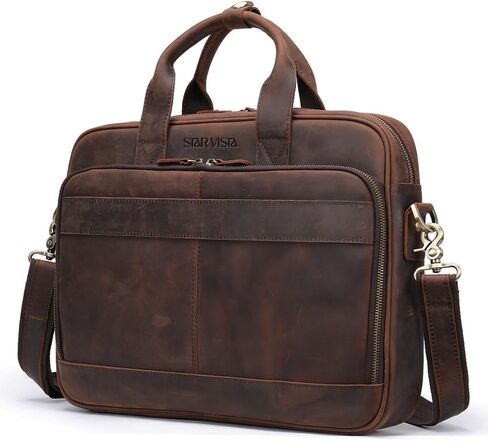STAR VISTA Siro 15.6" Slim Laptop Messenger Bag, Full Grain Leather Briefcase, YKK Zippers, Brass Hardware in Kuwait