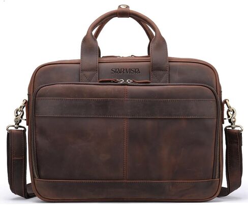 STAR VISTA Siro 15.6" Slim Laptop Messenger Bag, Full Grain Leather Briefcase, YKK Zippers, Brass Hardware in Kuwait