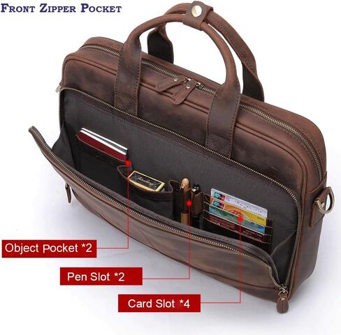 STAR VISTA Siro 15.6" Slim Laptop Messenger Bag, Full Grain Leather Briefcase, YKK Zippers, Brass Hardware in Kuwait