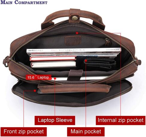 STAR VISTA Siro 15.6" Slim Laptop Messenger Bag, Full Grain Leather Briefcase, YKK Zippers, Brass Hardware in Kuwait